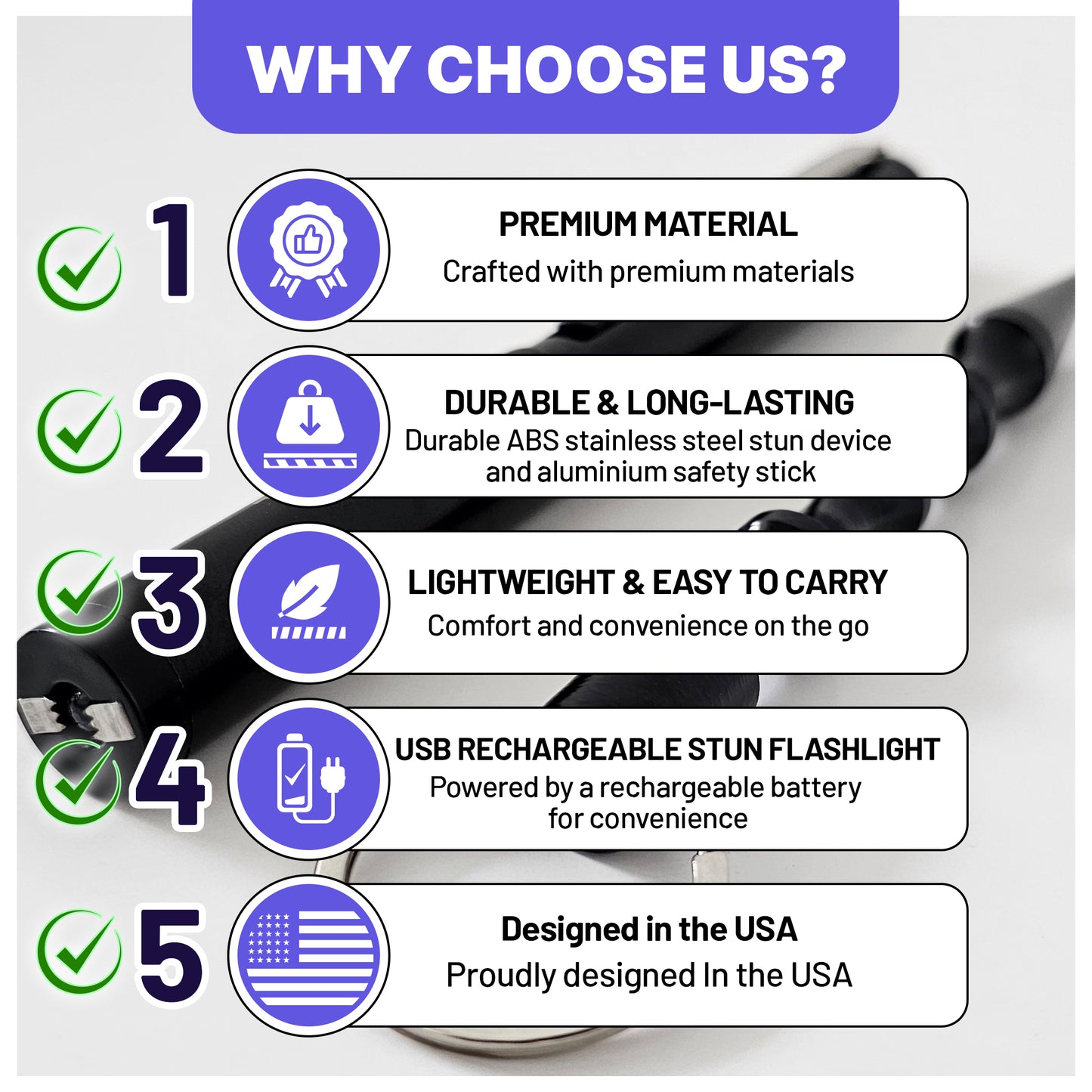 DYHOL Mini Stun Flashlight & Aluminum Safety Stick Combo – USB Rechargeable Stun Device with Battery Indicator, Compact Emergency Glass Breaker & Everyday Personal Safety Accessory