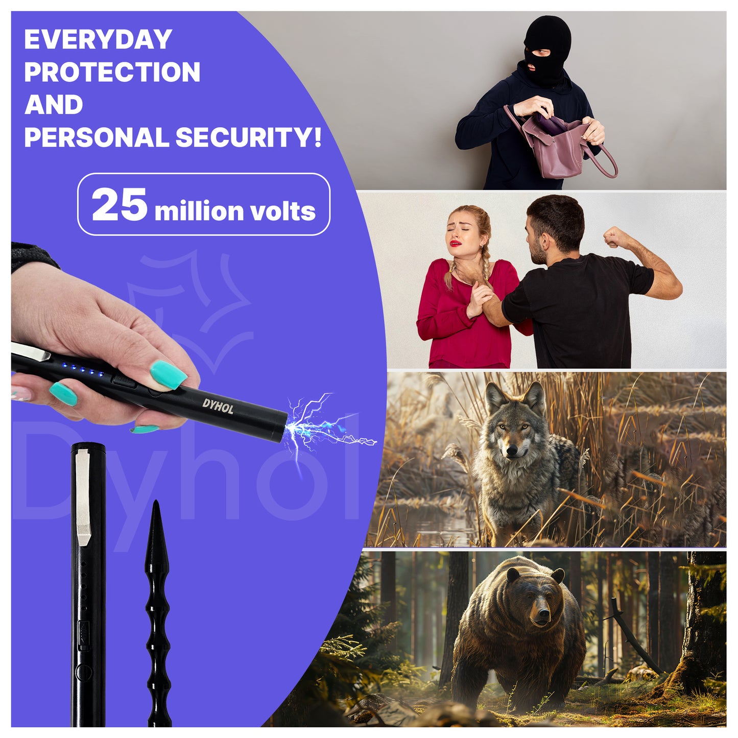 DYHOL Mini Stun Flashlight & Aluminum Safety Stick Combo – USB Rechargeable Stun Device with Battery Indicator, Compact Emergency Glass Breaker & Everyday Personal Safety Accessory