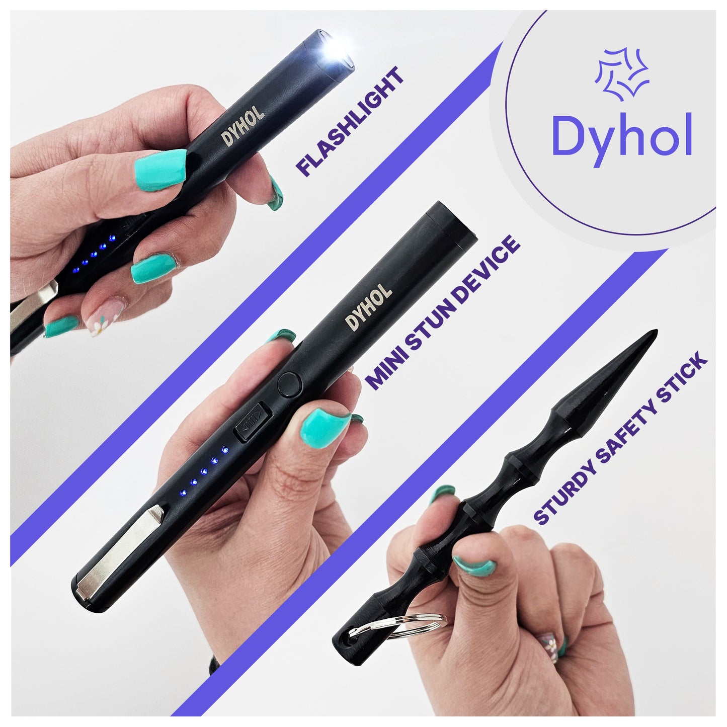 DYHOL Mini Stun Flashlight & Aluminum Safety Stick Combo – USB Rechargeable Stun Device with Battery Indicator, Compact Emergency Glass Breaker & Everyday Personal Safety Accessory