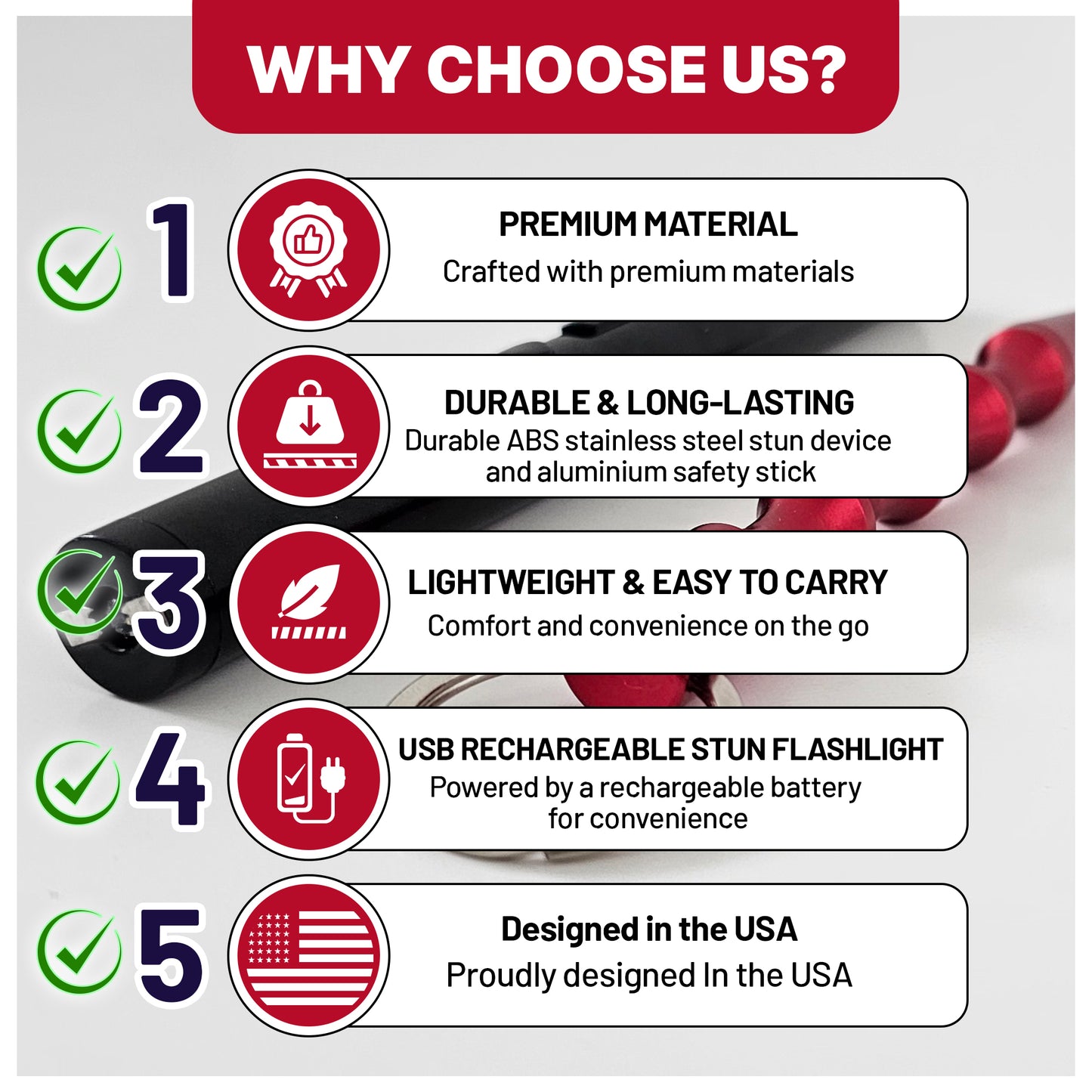 DYHOL Mini Stun Flashlight & Aluminum Safety Stick Combo – USB Rechargeable Stun Device with Battery Indicator, Compact Emergency Glass Breaker & Everyday Personal Safety Accessory