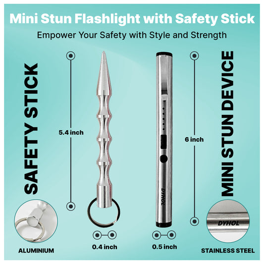 DYHOL Mini Stun Flashlight & Aluminum Safety Stick Combo – USB Rechargeable Stun Device with Battery Indicator, Compact Emergency Glass Breaker & Everyday Personal Safety Accessory