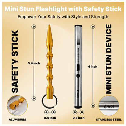DYHOL Mini Stun Flashlight & Aluminum Safety Stick Combo – USB Rechargeable Stun Device with Battery Indicator, Compact Emergency Glass Breaker & Everyday Personal Safety Accessory
