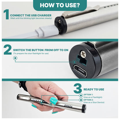 DYHOL Mini Stun Flashlight & Aluminum Safety Stick Combo – USB Rechargeable Stun Device with Battery Indicator, Compact Emergency Glass Breaker & Everyday Personal Safety Accessory
