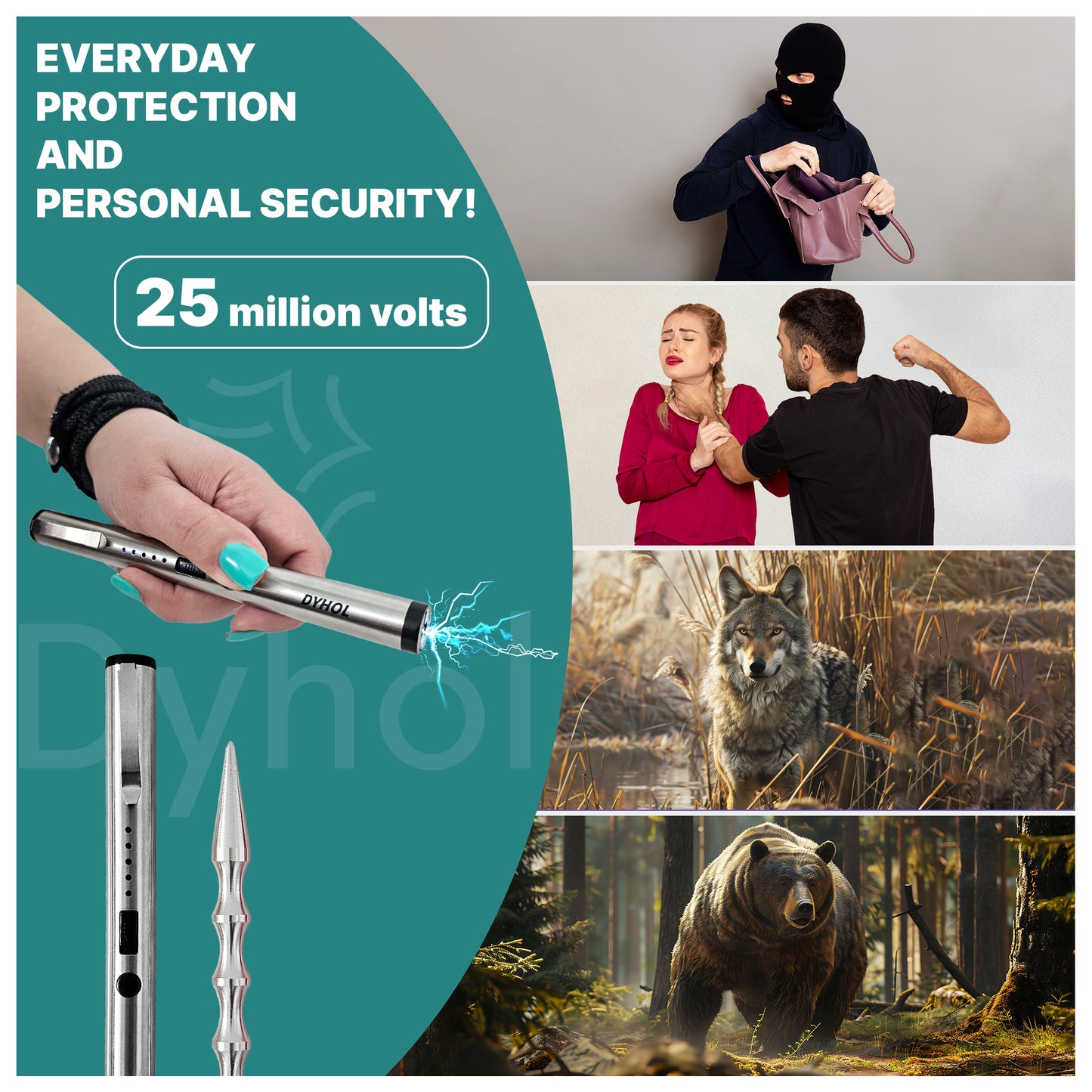 DYHOL Mini Stun Flashlight & Aluminum Safety Stick Combo – USB Rechargeable Stun Device with Battery Indicator, Compact Emergency Glass Breaker & Everyday Personal Safety Accessory