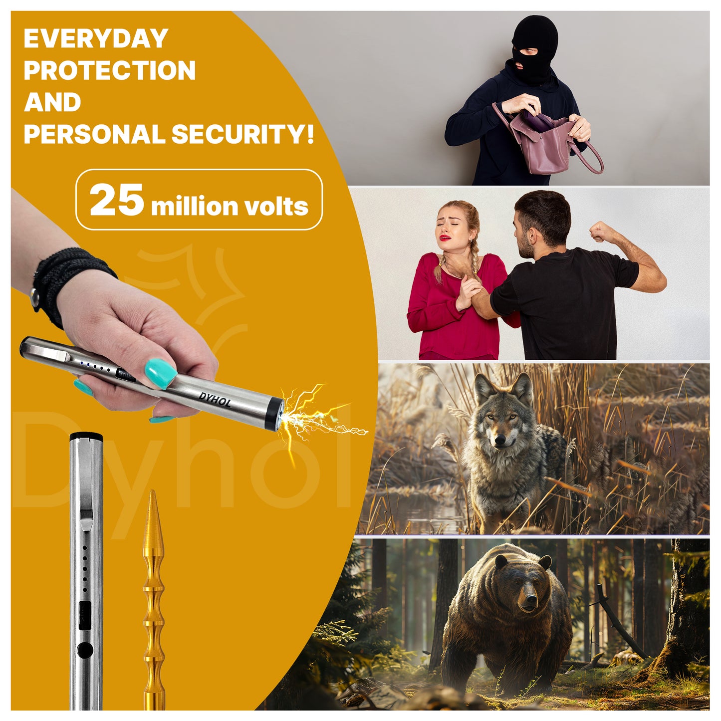 DYHOL Mini Stun Flashlight & Aluminum Safety Stick Combo – USB Rechargeable Stun Device with Battery Indicator, Compact Emergency Glass Breaker & Everyday Personal Safety Accessory