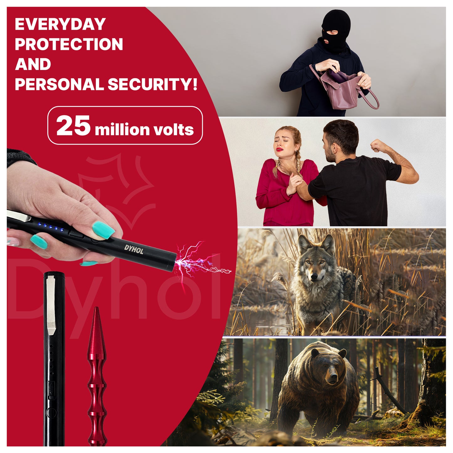 DYHOL Mini Stun Flashlight & Aluminum Safety Stick Combo – USB Rechargeable Stun Device with Battery Indicator, Compact Emergency Glass Breaker & Everyday Personal Safety Accessory