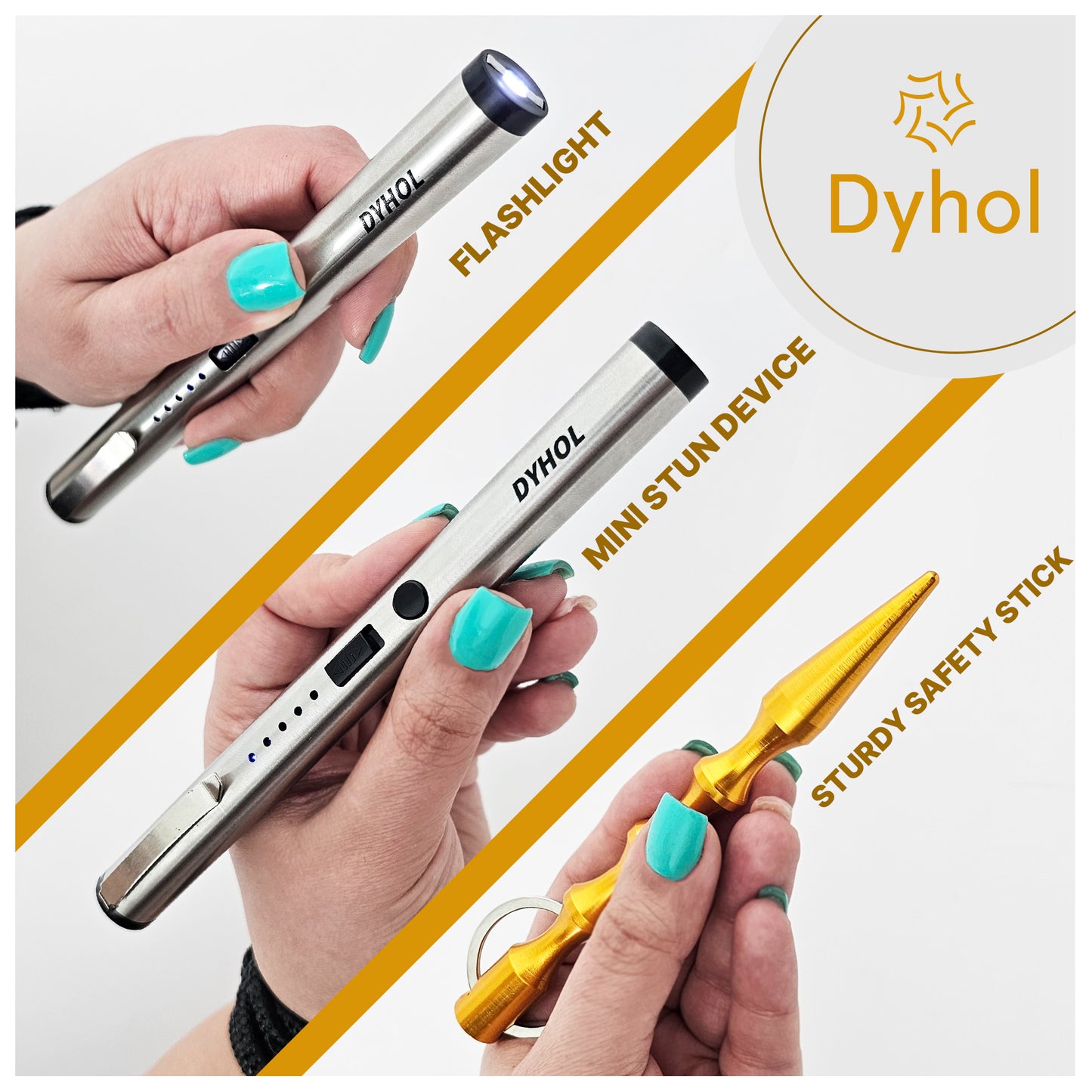 DYHOL Mini Stun Flashlight & Aluminum Safety Stick Combo – USB Rechargeable Stun Device with Battery Indicator, Compact Emergency Glass Breaker & Everyday Personal Safety Accessory