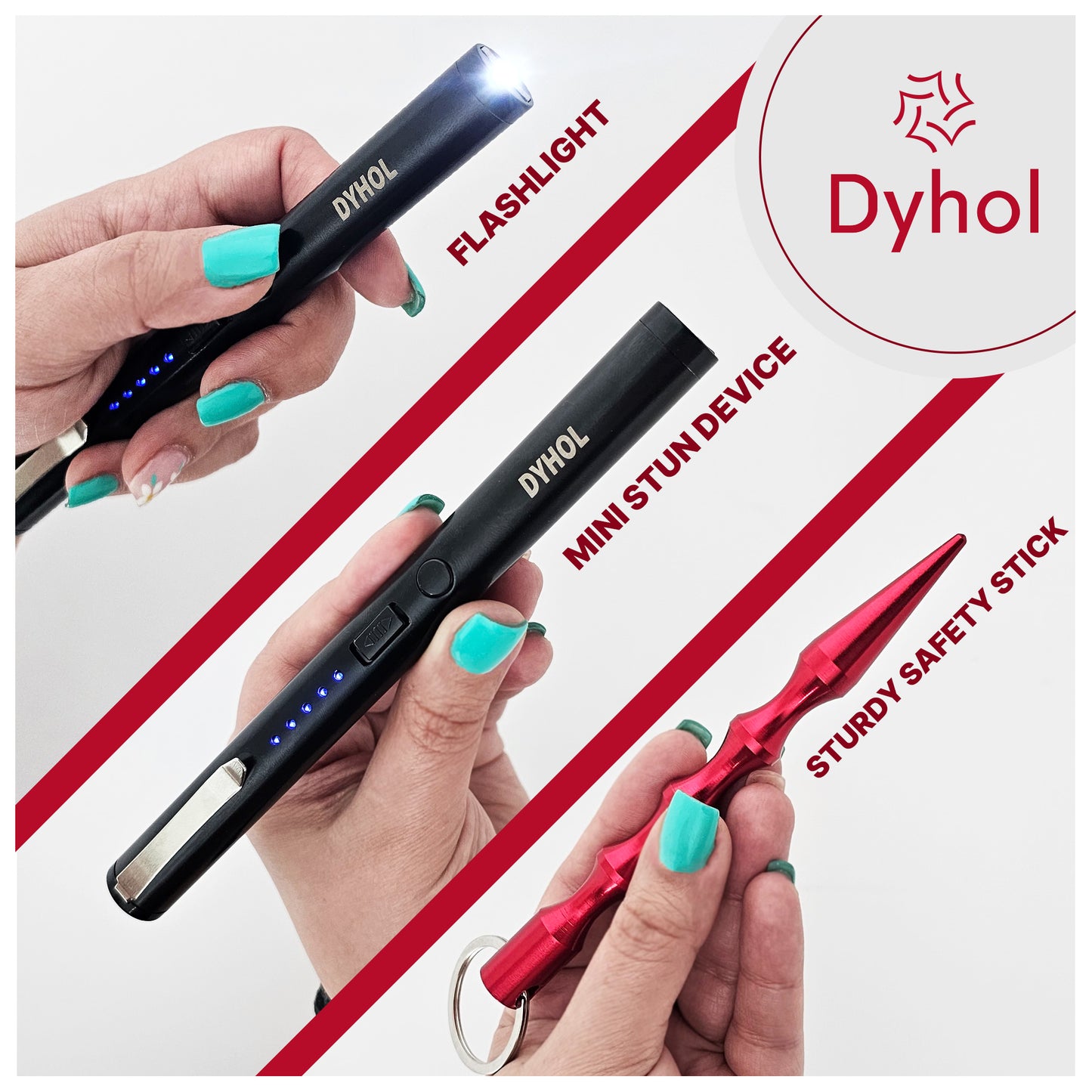 DYHOL Mini Stun Flashlight & Aluminum Safety Stick Combo – USB Rechargeable Stun Device with Battery Indicator, Compact Emergency Glass Breaker & Everyday Personal Safety Accessory